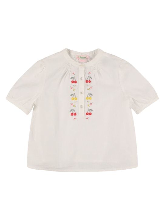 Bonpoint: Camicia in popeline di cotone con ricami - kids-girls_0 | Luisa Via Roma