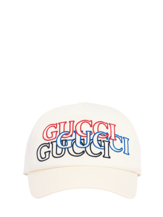 Gucci: Cappello baseball Gucci in cotone con ricami - Bianco/Multi - men_0 | Luisa Via Roma