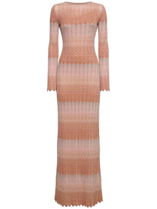 Missoni: Knit long sleeve viscose lamé maxi dress - women_0 | Luisa Via Roma