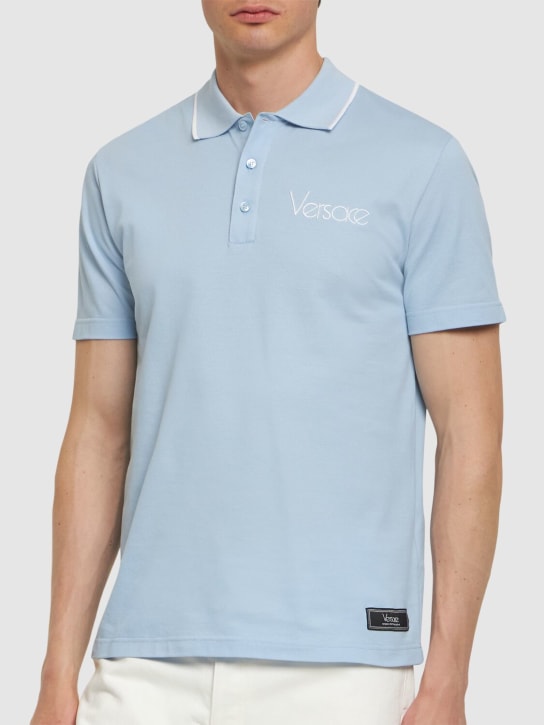 Versace: Logo cotton piquet polo - men_2 | Luisa Via Roma