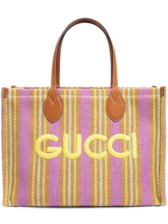 Gucci: Borsa shopping media in tela con logo - Giallo/Multi - women_0 | Luisa Via Roma