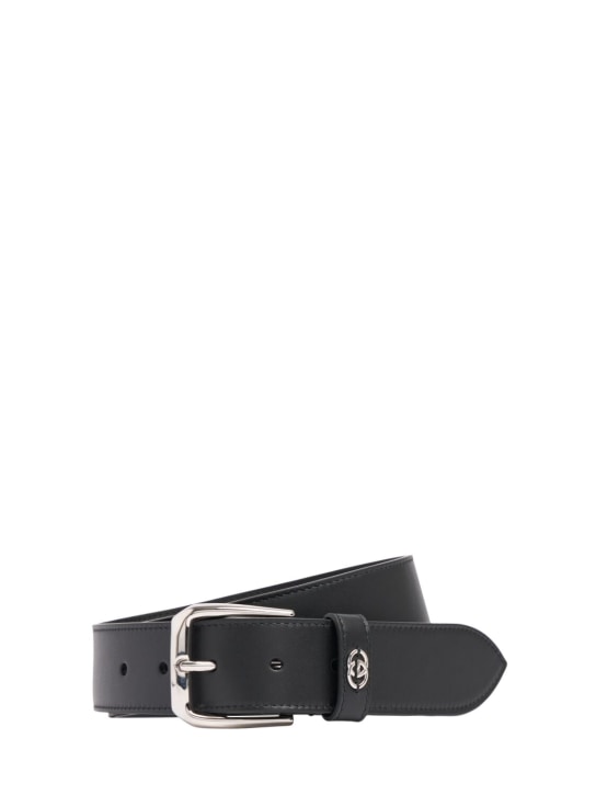 Gucci: 3.5cm Squared buckle leather belt - Siyah - men_0 | Luisa Via Roma
