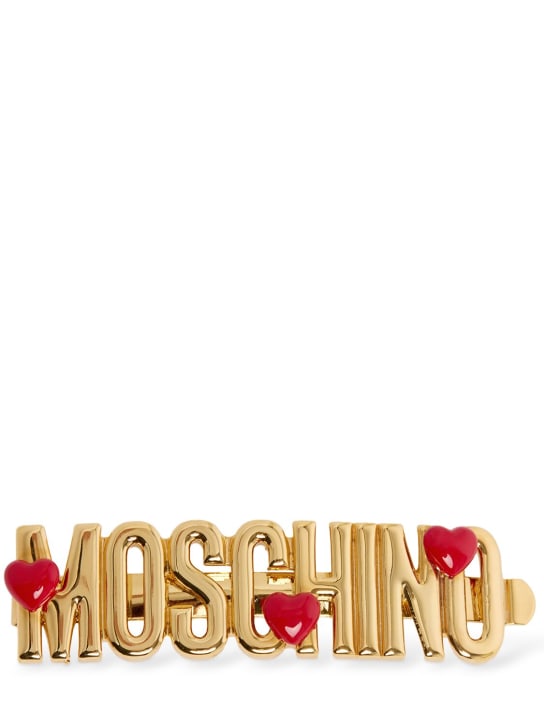 Moschino: Haarspange aus Metall mit Herzlogo - Gold/Rot - women_0 | Luisa Via Roma