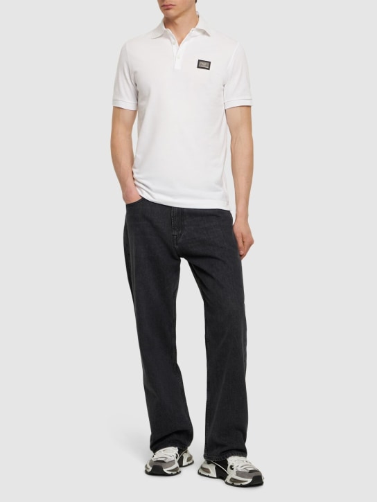 Dolce&Gabbana: Cotton polo shirt w/logo plaque - White - men_1 | Luisa Via Roma