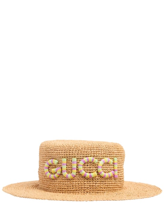 Gucci: Chapeau en raphia à logo - Naturel/Multicouleur - women_0 | Luisa Via Roma