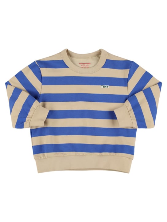 Tiny Cottons: Sweat-shirt en coton mélangé à rayures - Bleu/Beige - kids-boys_0 | Luisa Via Roma