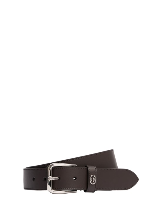 Gucci: 3.5cm Squared buckle leather belt - Kahverengi - men_0 | Luisa Via Roma