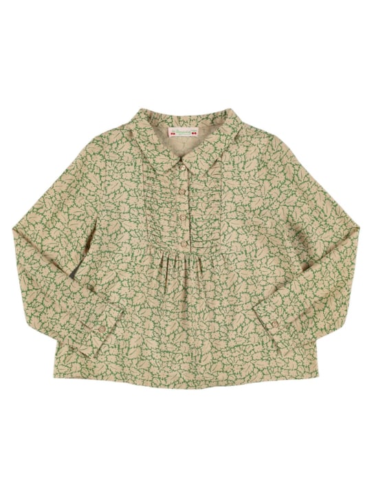 Bonpoint: Camisa de seda con estampado - Verde/Multi - kids-girls_0 | Luisa Via Roma