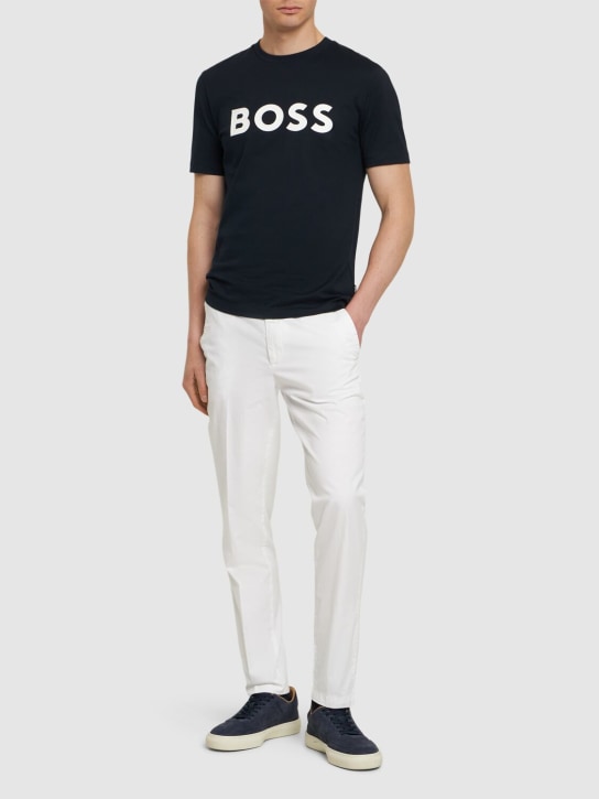 Boss: Camiseta de algodón con logo - Azul Oscuro - men_1 | Luisa Via Roma