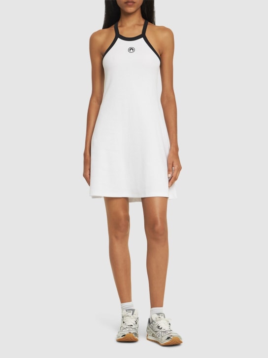Marine Serre: Ribbed cotton mini dress - White - women_1 | Luisa Via Roma