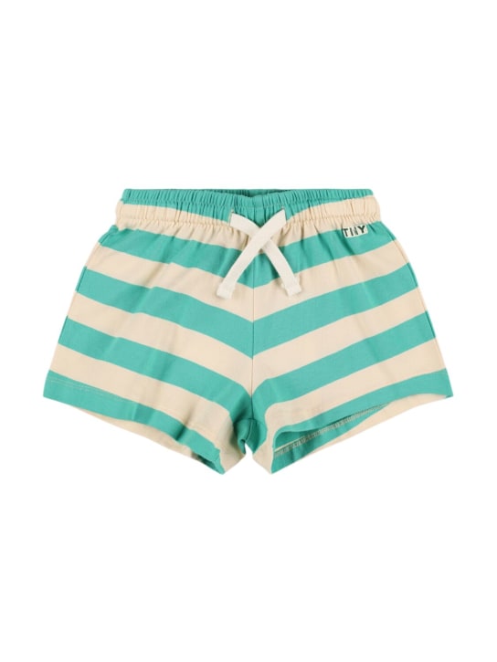 Tiny Cottons: Striped Pima cotton shorts - Green/Beige - kids-boys_0 | Luisa Via Roma