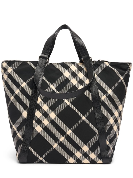 Burberry: Check jacquard tote bag - Black/Calico - men_0 | Luisa Via Roma
