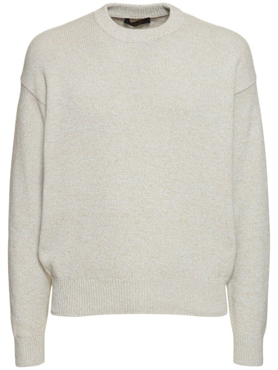 Loro Piana: Cotton & cashmere crewneck sweater - Beige - men_0 | Luisa Via Roma