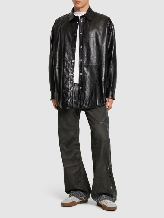 Acne Studios: Letar shiny nappa leather shirt jacket - Black - men_1 | Luisa Via Roma