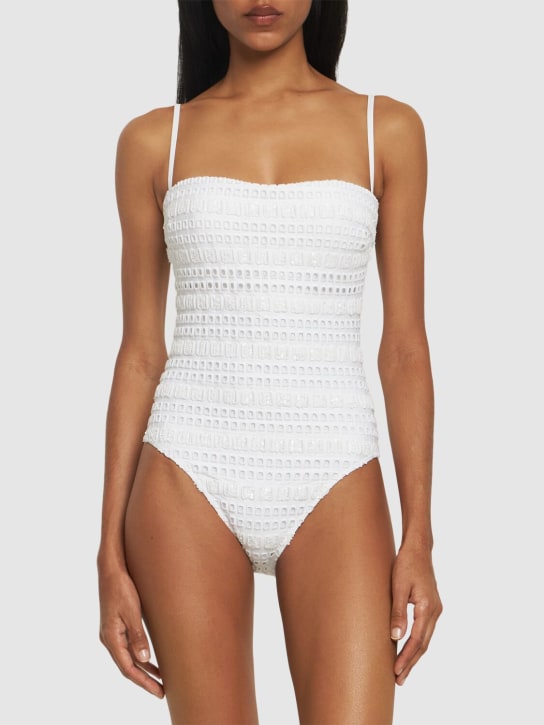 Ermanno Scervino: Embroidered sequined one piece swimsuit - White - women_1 | Luisa Via Roma