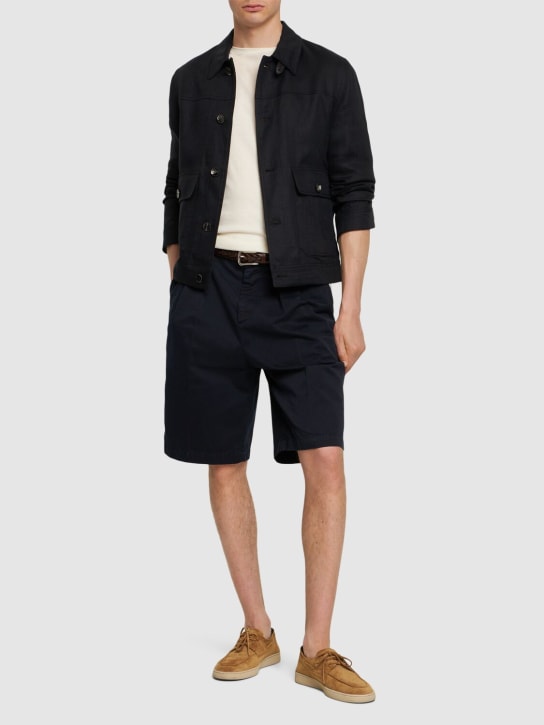 Brunello Cucinelli: Dyed cotton shorts - Navy - men_1 | Luisa Via Roma