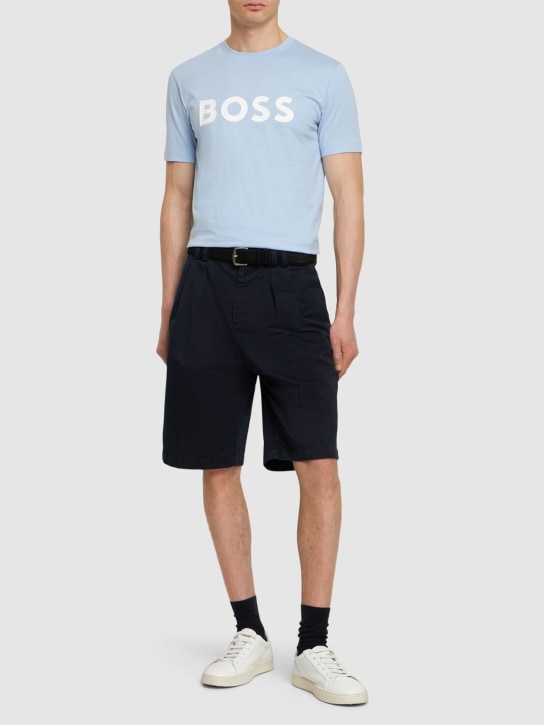 Boss: Camiseta de algodón con logo - Azul Claro - men_1 | Luisa Via Roma