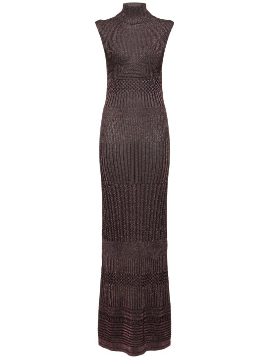 Missoni: Knit viscose lamé turtleneck long dress - women_0 | Luisa Via Roma