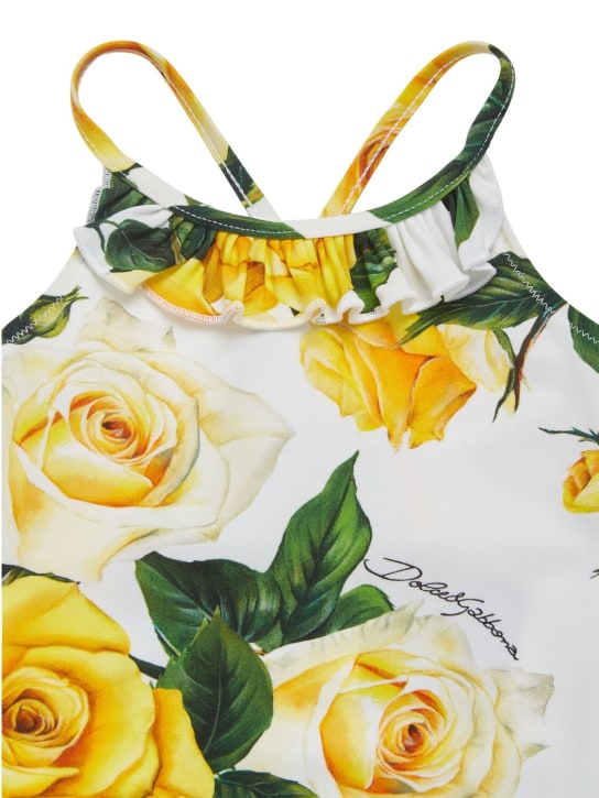 Dolce&Gabbana: Flower print Lycra swimsuit - Beyaz/Sarı - kids-girls_1 | Luisa Via Roma