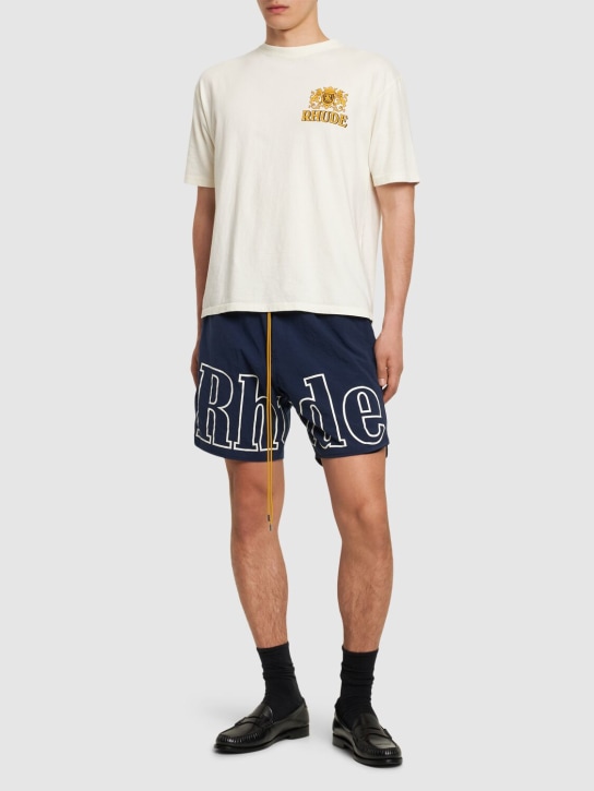 RHUDE: Logo track shorts - Navy - men_1 | Luisa Via Roma