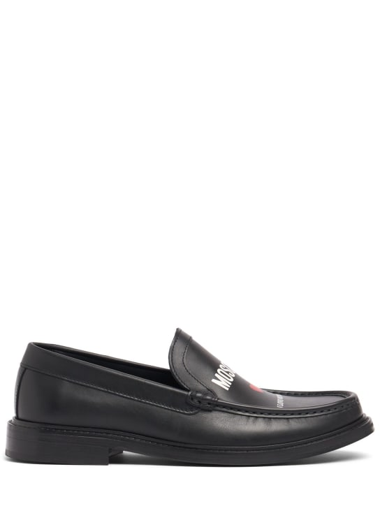 Moschino: In Love We Trust leather loafers - Siyah - men_0 | Luisa Via Roma