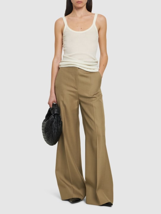 Stella McCartney: Viscose high waist wide pants - Dark Beige - women_1 | Luisa Via Roma