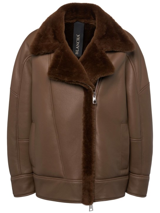 Blancha: Shearling zip-up coat - Brown - women_0 | Luisa Via Roma