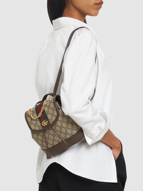 Gucci: Mini Ophidia canvas backpack - Beige/Ebony - women_1 | Luisa Via Roma