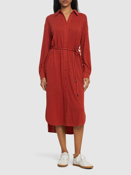 Max Mara: Bormida亚麻平纹针织衬衫式连衣裙 - 红色 - women_1 | Luisa Via Roma