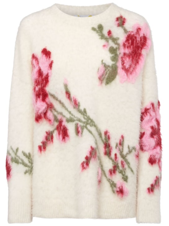 Blumarine: Knit crewneck sweater - Ivory/Multi - women_0 | Luisa Via Roma