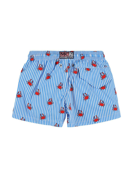 Mc2 Saint Barth: Crab print nylon swim shorts - Blue/Multi - kids-boys_1 | Luisa Via Roma