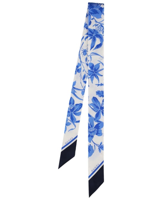 Gucci: Floral print silk neck bow - White/Sky Blue - women_0 | Luisa Via Roma