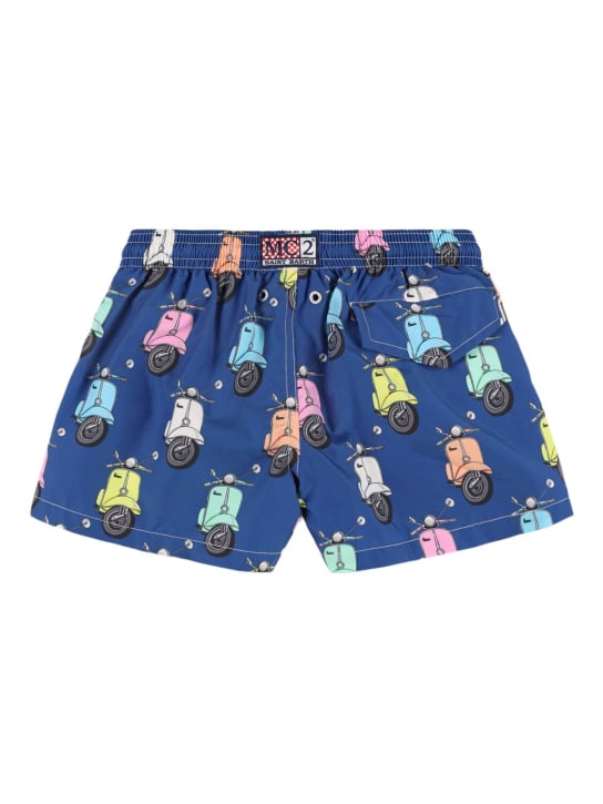 Mc2 Saint Barth: Vespa print nylon swim shorts - Blue/Multi - kids-boys_1 | Luisa Via Roma