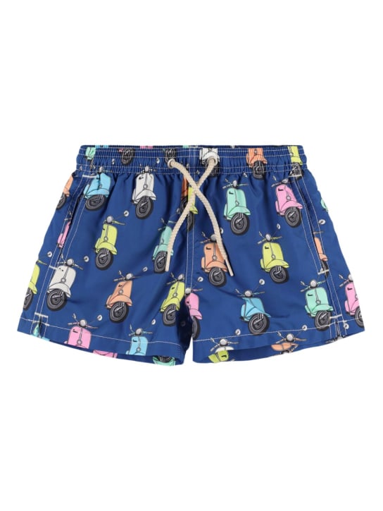 Mc2 Saint Barth: Vespa print nylon swim shorts - Mavi/Renkli - kids-boys_0 | Luisa Via Roma