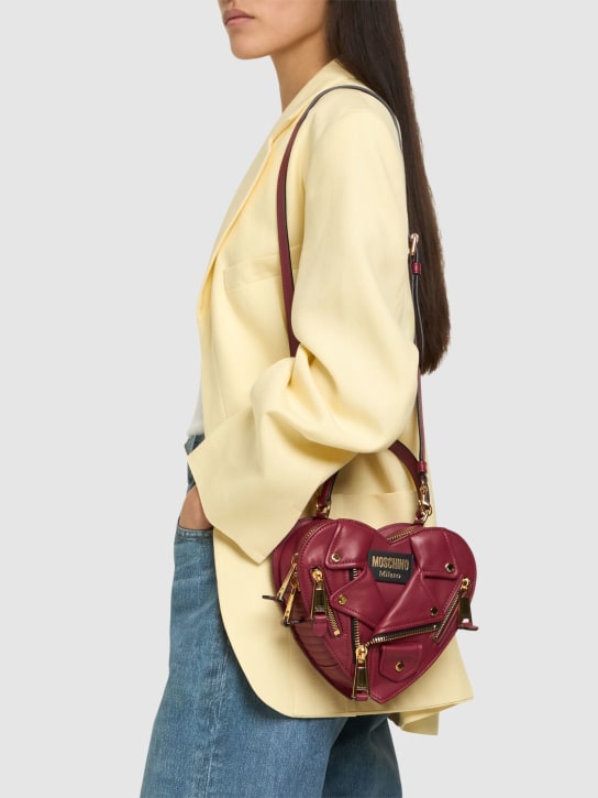 Moschino: Biker Napa leather top handle bag - Violet - women_1 | Luisa Via Roma