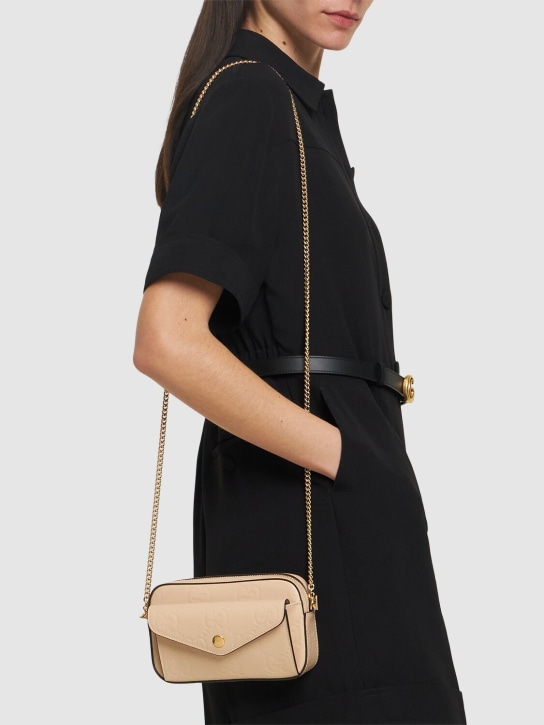 Gucci: Super mini GG leather shoulder bag - Souffle Rose - women_1 | Luisa Via Roma
