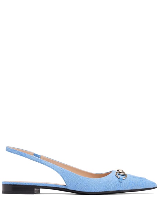 Gucci: Chaussures plates à bride en toile Horsebit 15 mm - Bleu - women_0 | Luisa Via Roma