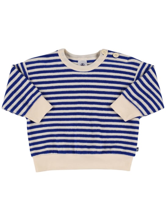 Petit Bateau: Sweat-shirt en coton éponge à rayures - Blanc/Bleu Marine - kids-boys_0 | Luisa Via Roma