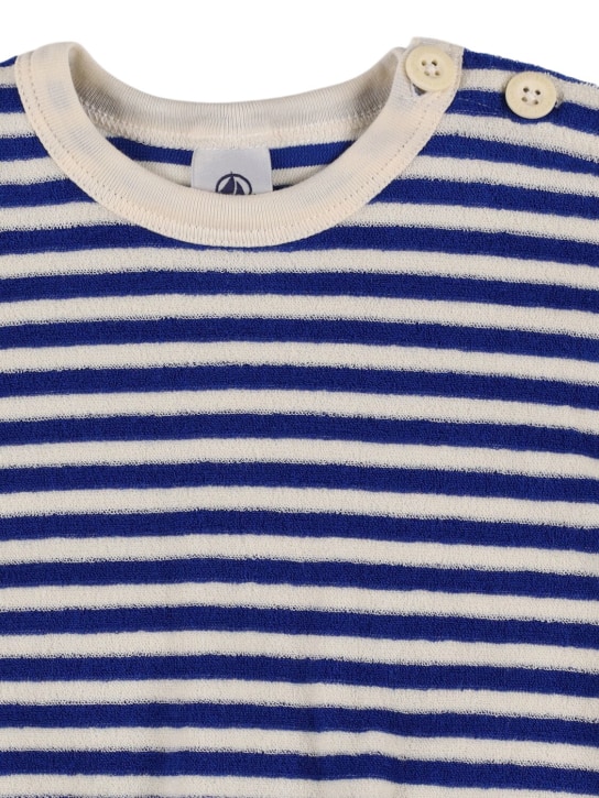 Petit Bateau: Sweat-shirt en coton éponge à rayures - Blanc/Bleu Marine - kids-boys_1 | Luisa Via Roma
