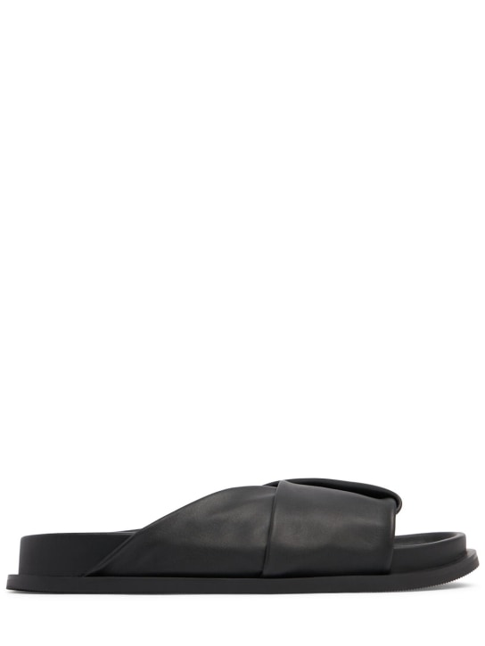 St. Agni: 25mm Fold Detail leather slide sandals - Black - women_0 | Luisa Via Roma