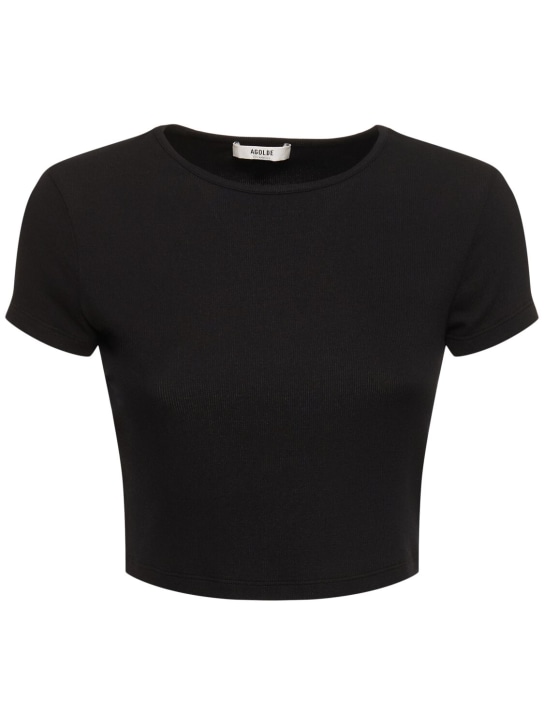 Agolde: Savannah莫代尔混纺平纹针织T恤 - 黑色 - women_0 | Luisa Via Roma
