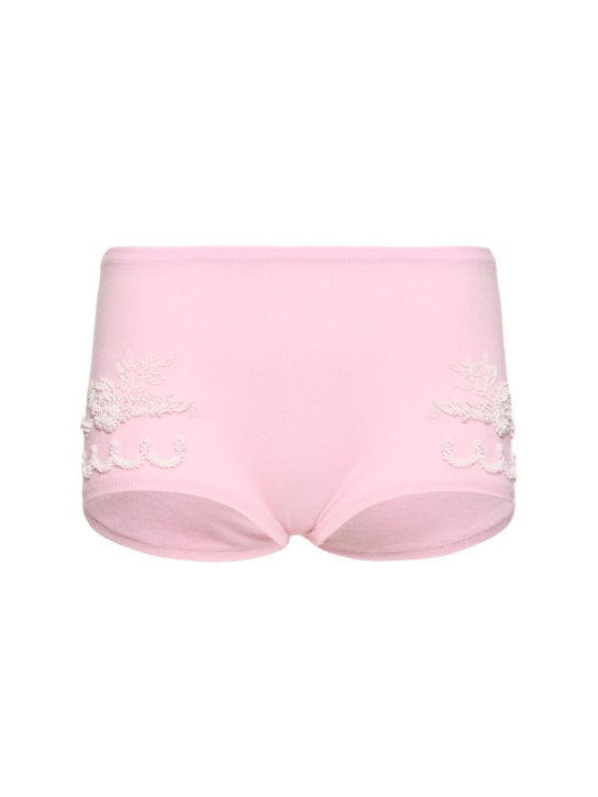 Versace: Embroidered knit shorts - Pembe - women_0 | Luisa Via Roma