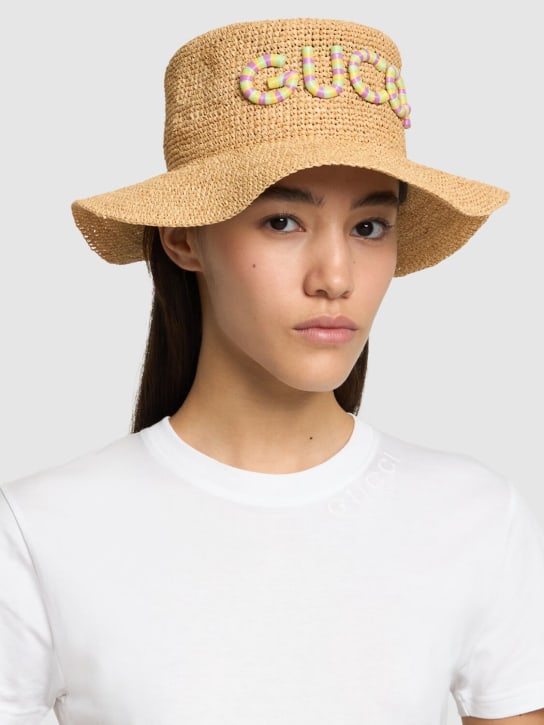 Gucci: Raffia hat with logo - Natural/Multi - women_1 | Luisa Via Roma