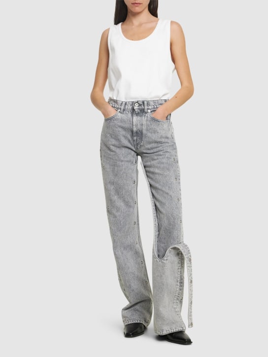 Y/PROJECT: Denim patchwork high rise flared jeans - Washed Grey - women_1 | Luisa Via Roma