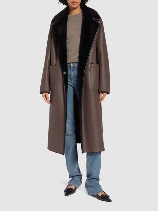 Blancha: Reversible shearling coat - Black/Brown - women_1 | Luisa Via Roma