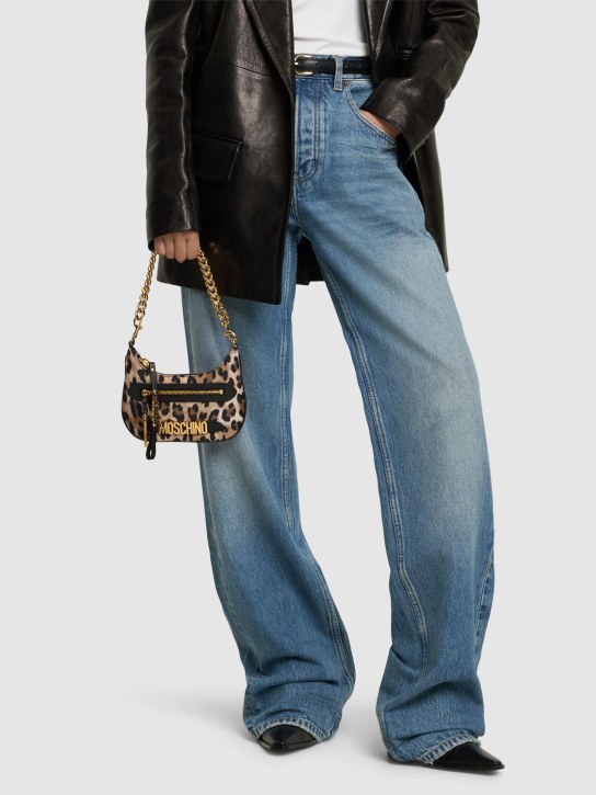 Moschino: Multi-pocket canvas shoulder bag - Leopard - women_1 | Luisa Via Roma