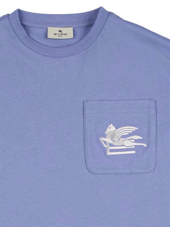 Etro: T-shirt en jersey de coton à logo - Bleu Clair - kids-boys_1 | Luisa Via Roma