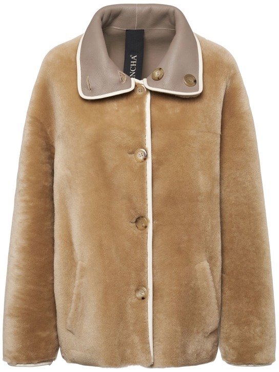 Blancha: Reversible shearling coat - Beige/Taupe - women_0 | Luisa Via Roma