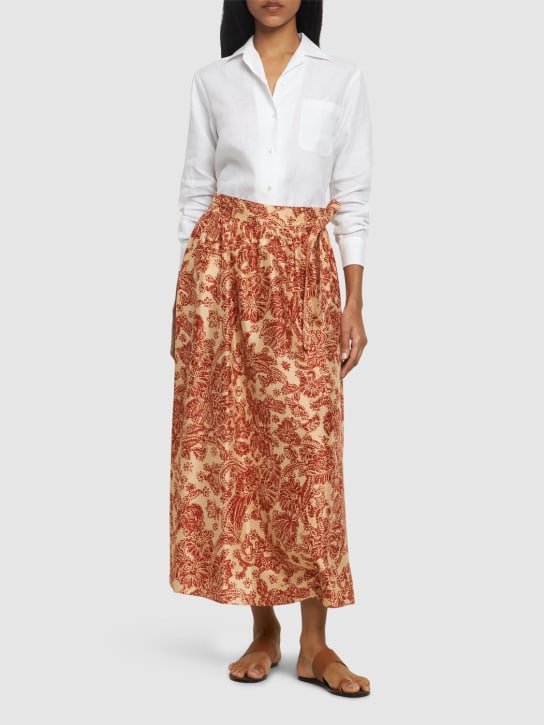 Loro Piana: Leah printed silk flared midi skirt - Bej/Kırmızı - women_1 | Luisa Via Roma