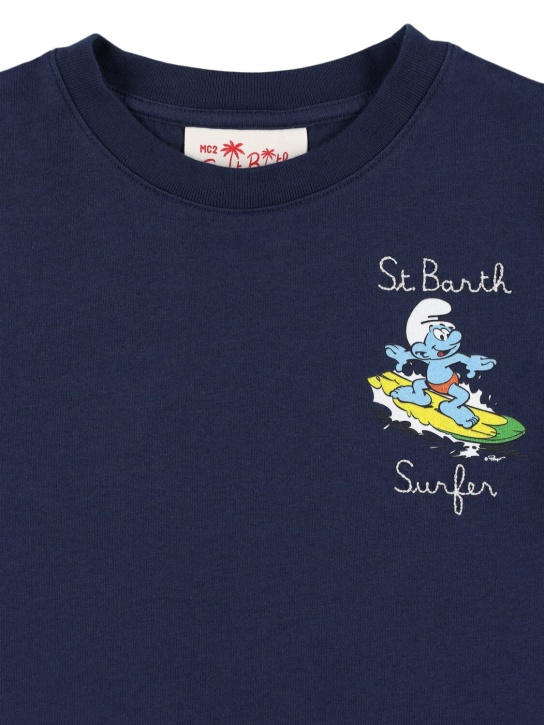 Mc2 Saint Barth: 蓝精灵印花棉质平纹针织T恤 - 蓝色/多色 - kids-boys_1 | Luisa Via Roma